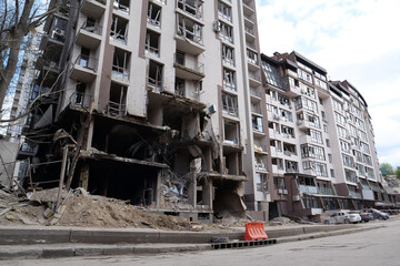 After bombing, dwelling house destroyed by russian missile in Kyiv city, Ukraine