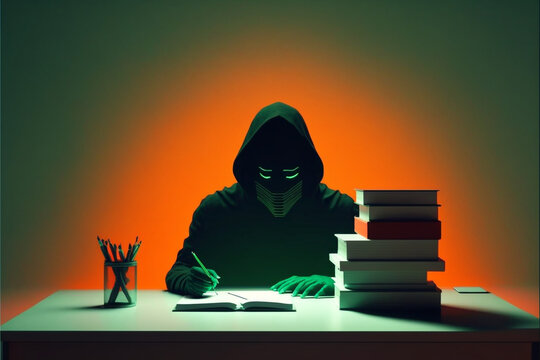 Dark-faced Man Writing Random, Simple, Animated, Clean And Colorful