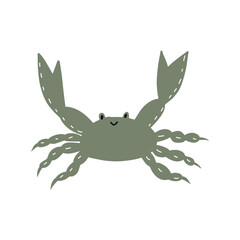 Cute crab in Scandinavian style on a white background. Vector hand drawn kids illustration. Sea ocean. Underwater world
