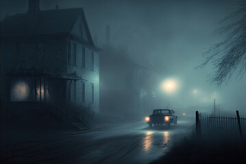 Fototapeta na wymiar Driving the Foggy Streets