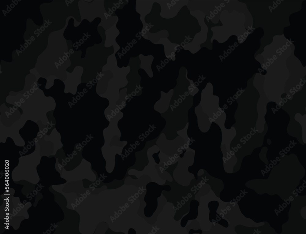 Sticker Black vector camouflage pattern, dark background, night disguise design.