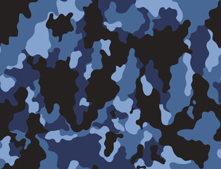 
Military blue camouflage pattern, army uniform, blue background, vector texture. Ornament