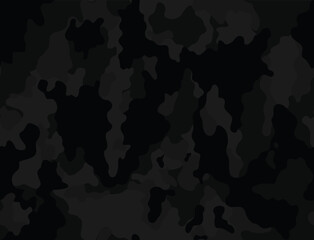 Black vector camouflage pattern, dark background, night disguise design.