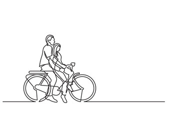 Fototapeta na wymiar continuous line drawing vector illustration with FULLY EDITABLE STROKE - couple riding on bike