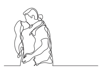 continuous line drawing vector illustration with FULLY EDITABLE STROKE - loving couple embracing kissing