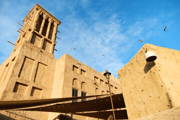 Fototapeta premium Local sandstone building at Al seef at Dubai Creek, Dubai UAE