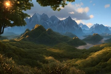 landscape in the morning,clouds,forest --illustration,landscapes