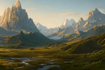 sunset in the mountains,landscapes --illustration,landscapes