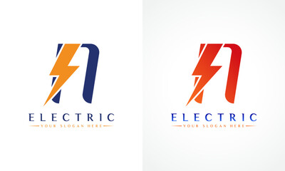 N Letter Logo With Lightning Thunder Bolt Vector Design. Electric Bolt Letter N Logo Vector Illustration.