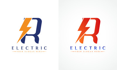 R Letter Logo With Lightning Thunder Bolt Vector Design. Electric Bolt Letter R Logo Vector Illustration.