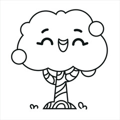 Tree kawaii line art for coloring 