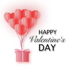 Gift box hanging on heart balloon with Happy Valentine's Day text. Valentine’s day design template. Vector illustration.transparent background.