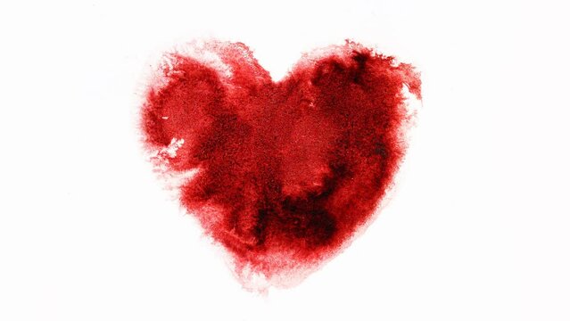 Watercolour splashes heart on white background. Loop Animation.