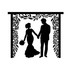 Wedding couple vector illustration, Love Bride and groom silhouettes, Wedding square arch, Love frame Mr and Mrs, New family
