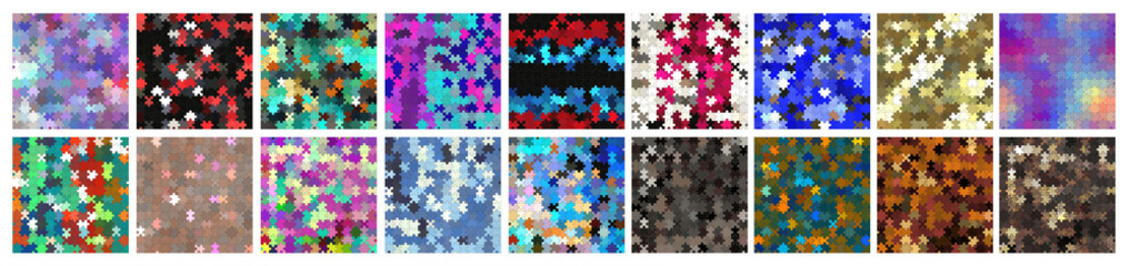 Set of seamless puzzle pattern textures - mind-breaker kit continuous surface background

