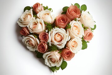 Heart of roses on a white background