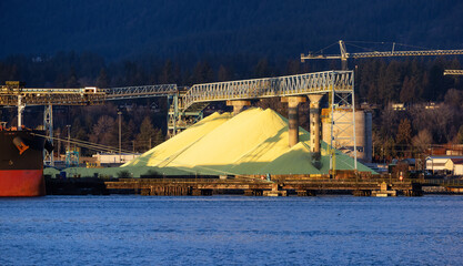 Sulphur Industrial Site in the city. North Vancouver, British Columbia, Canada.