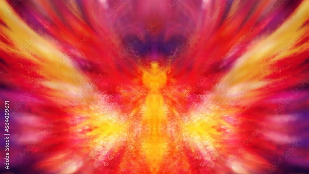 Poster shamanic extatic vision theme with phoenic wings. Loop Animation
