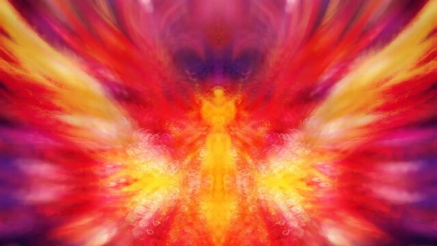 shamanic extatic vision theme with phoenic wings. Loop Animation