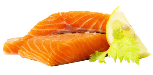 Raw Salmon Fish Fillet Steaks with Lemon - PNG Transparent Background