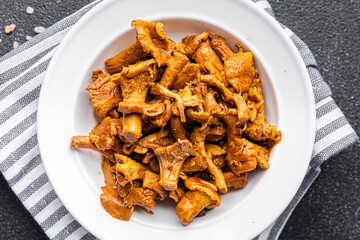 chanterelles mushrooms marinated aperitif food fresh meal food snack on the table copy space food background rustic top view