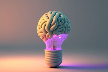 human brain and light bulb. Generative AI.