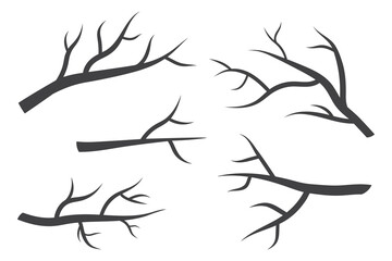 bare tree branch silhouettes set - vector illustration