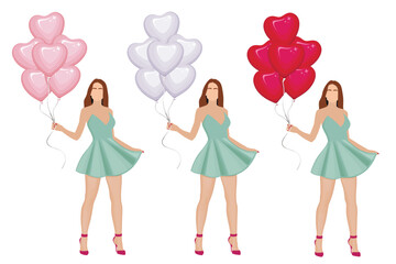 Valentine's Day element, Woman with balloons. Valentines Day design concept