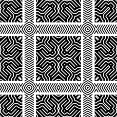 Vector pattern in geometric ornamental style. Black and white color.
Simple geo all over print block for apparel textile, ladies dress, fashion garment, digital wall paper.
