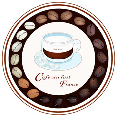 Illustration Retro Styled of Cafe au Lait Coffee Label.
