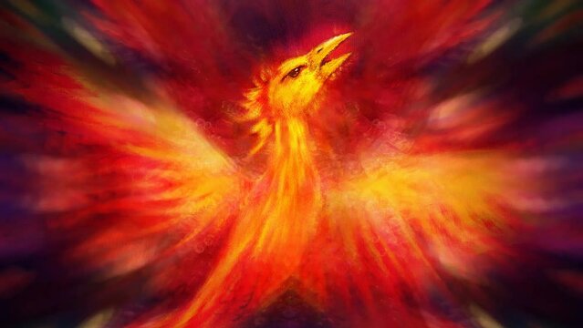 Flying phoenix bird as symbol of rebirth and new beginning. Loop Animation