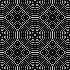 Fototapeta na wymiar Vector pattern in geometric ornamental style. Black and white color. Simple geo all over print block for apparel textile, ladies dress, fashion garment, digital wall paper. 