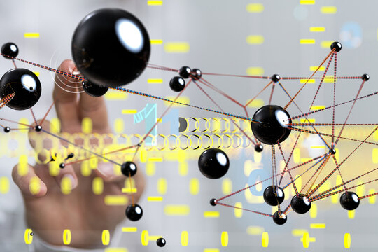 abstract lines with dots over dark background.  - connection