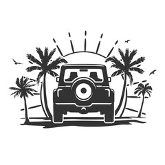 Off Road Beach Illustration Clip Art Design Shape. 4x4 Travel Silhouette Icon Vector. © josepperianes