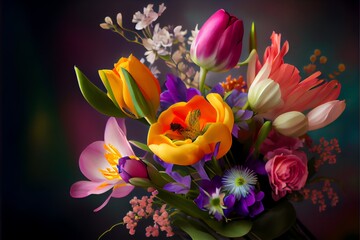 A colorful spring flowers as a present. Generative AI