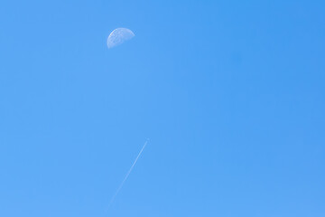 Blue Sky Half Moon Contrails