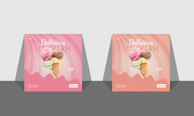 This is chocolate, and vanilla ice cream shops posters, and banners on a nice background. Collection of pages for all.  Menu, cafe, and posters,  cafeteria advertisements. Template vector.