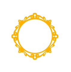 Empty ornate circle frame cartoon illustration. Antique art deco, victorian, rococo style, isolated on white background. 