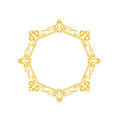 Empty ornate circle frame cartoon illustration. Antique art deco, victorian, rococo style, isolated on white background. 