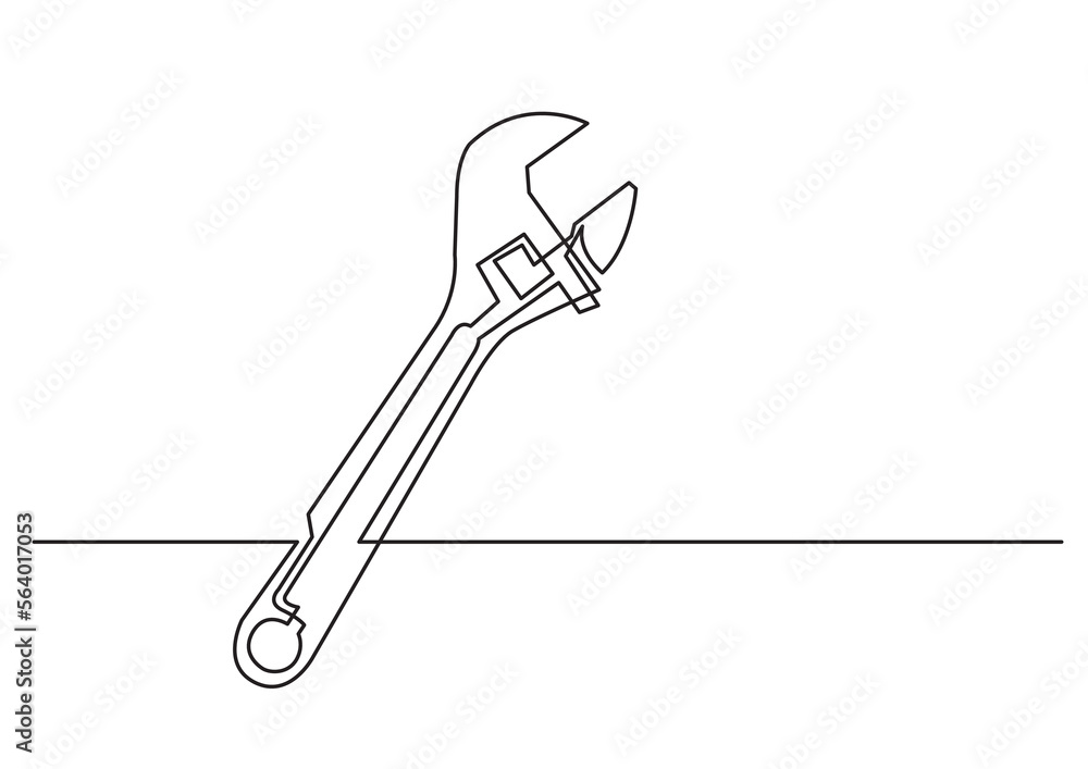 Poster continuous line drawing vector illustration with fully editable stroke of adjustable spanner