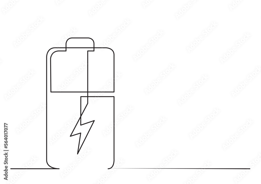 Poster continuous line drawing vector illustration with fully editable stroke of battery