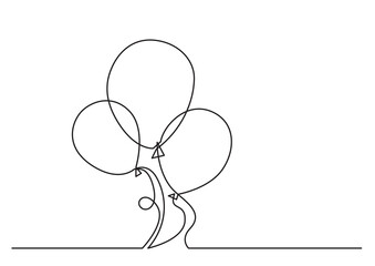 continuous line drawing vector illustration with FULLY EDITABLE STROKE of air balloons