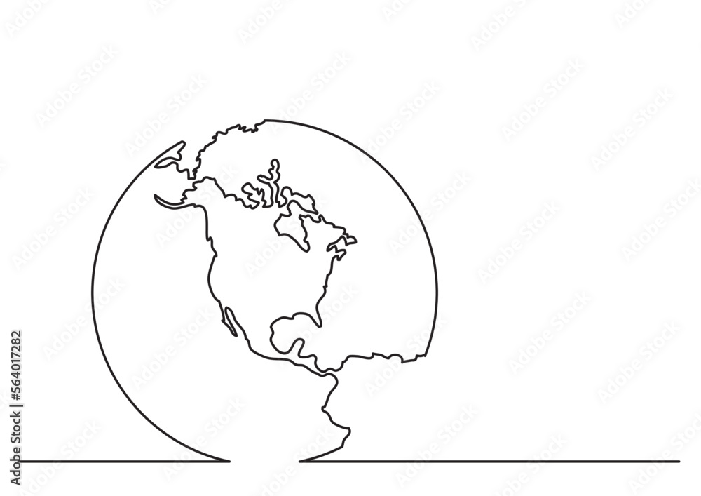 Poster continuous line drawing vector illustration with fully editable stroke of globe with americas