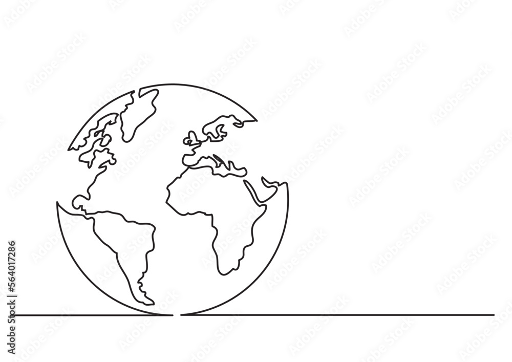 Poster continuous line drawing vector illustration with fully editable stroke of globe