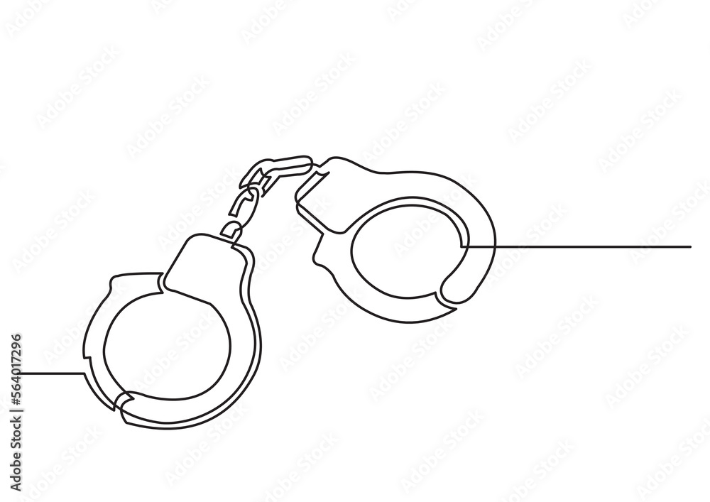 Poster continuous line drawing vector illustration with fully editable stroke of handcuffs