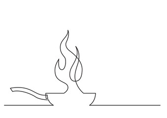 continuous line drawing vector illustration with FULLY EDITABLE STROKE of frying pan with fire