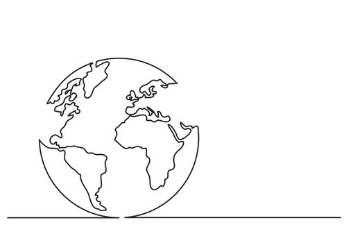 Continuous Line Drawing Vector Illustration With FULLY EDITABLE STROKE Of Globe