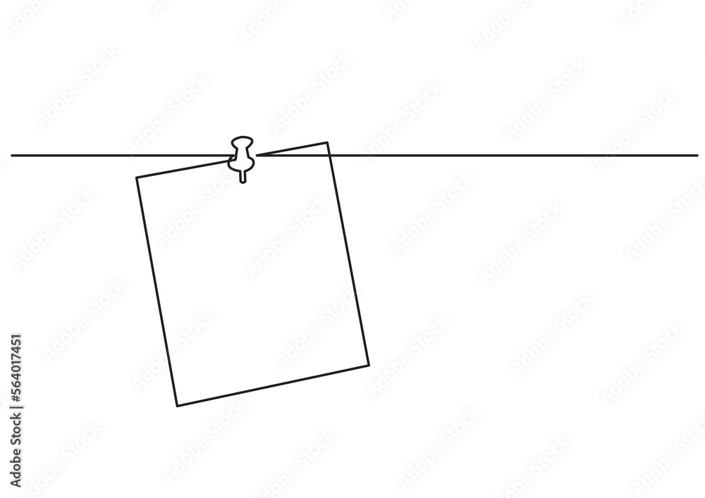 Poster continuous line drawing vector illustration with fully editable stroke of paper note on push pin