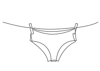 Obraz premium continuous line drawing vector illustration with FULLY EDITABLE STROKE of panties on rope