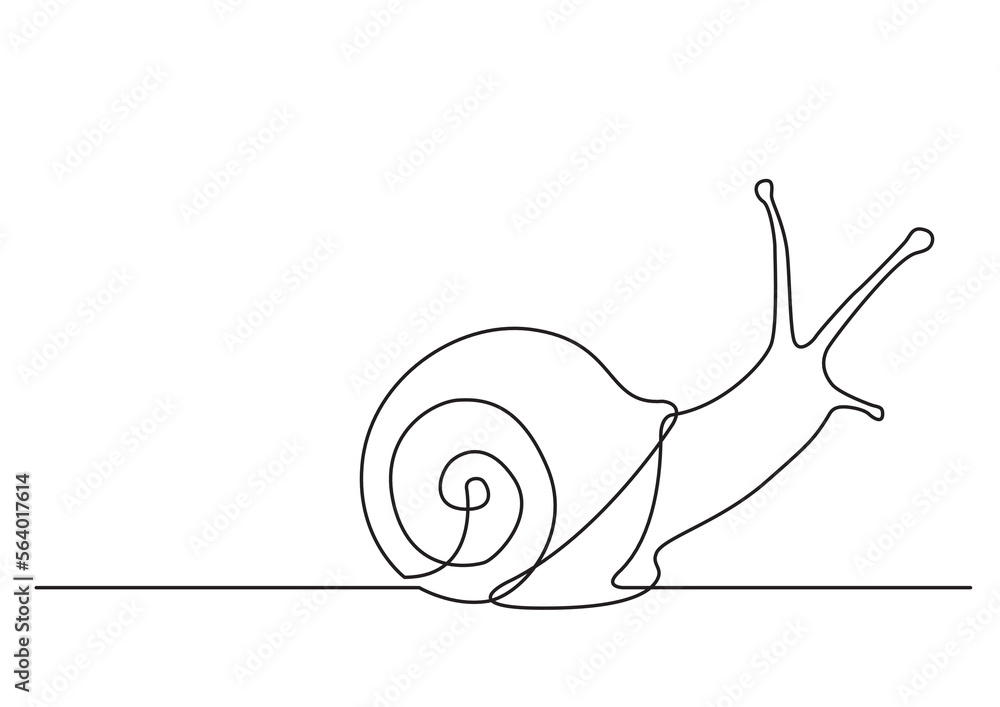 Sticker continuous line drawing vector illustration with FULLY EDITABLE STROKE of snail